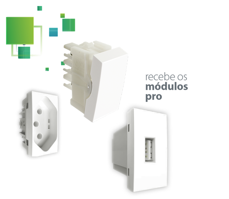A linha Inova Pro fornece diversas opções de módulos como interruptores, tomadas, comunicação, conexão USB, etc. projetados para uma instalação simples, segura e confiável.